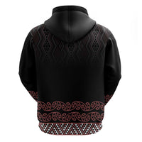 Maori Taniko Patterns Zip Hoodie Brown Niho Taniwha Mix Paatiki Motifs