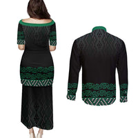 Maori Taniko Patterns Couples Matching Puletasi and Long Sleeve Button Shirt Pounamu Niho Taniwha Mix Paatiki Motifs LT7 - Polynesian Pride