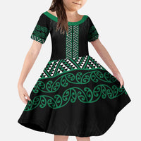 Maori Taniko Patterns Kid Short Sleeve Dress Pounamu Niho Taniwha Mix Paatiki Motifs