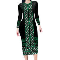 Maori Taniko Patterns Long Sleeve Bodycon Dress Pounamu Niho Taniwha Mix Paatiki Motifs