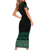 Maori Taniko Patterns Short Sleeve Bodycon Dress Pounamu Niho Taniwha Mix Paatiki Motifs