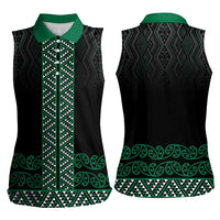 Maori Taniko Patterns Women Sleeveless Polo Shirt Pounamu Niho Taniwha Mix Paatiki Motifs
