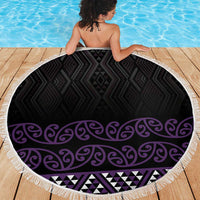 Maori Taniko Patterns Beach Blanket Purple Niho Taniwha Mix Paatiki Motifs