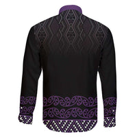 Maori Taniko Patterns Family Matching Off Shoulder Short Dress and Hawaiian Shirt Purple Niho Taniwha Mix Paatiki Motifs