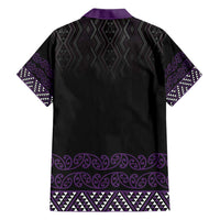 Maori Taniko Patterns Hawaiian Shirt Purple Niho Taniwha Mix Paatiki Motifs
