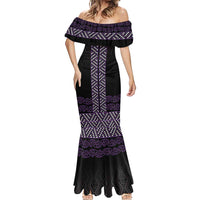 Maori Taniko Patterns Mermaid Dress Purple Niho Taniwha Mix Paatiki Motifs