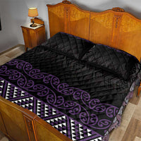 Maori Taniko Patterns Quilt Bed Set Purple Niho Taniwha Mix Paatiki Motifs