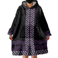 Maori Taniko Patterns Wearable Blanket Hoodie Purple Niho Taniwha Mix Paatiki Motifs