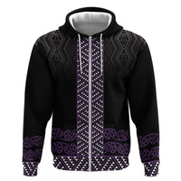 Maori Taniko Patterns Zip Hoodie Purple Niho Taniwha Mix Paatiki Motifs