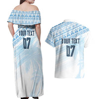Fiji Rugby Custom Kaiviti Masi Couples Matching Off Shoulder Maxi Dress and Hawaiian Shirt Turquoise - Polynesian Pride