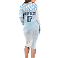 Fiji Rugby Custom Kaiviti Masi Family Matching Long Sleeve Bodycon Dress and Hawaiian Shirt Turquoise - Polynesian Pride