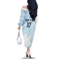 Fiji Rugby Custom Kaiviti Masi Family Matching Off The Shoulder Long Sleeve Dress and Hawaiian Shirt Turquoise - Polynesian Pride