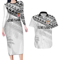 Fiji Rugby Custom Kaiviti Masi Couples Matching Long Sleeve Bodycon Dress and Hawaiian Shirt Black - Polynesian Pride