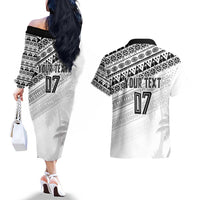 Fiji Rugby Custom Kaiviti Masi Couples Matching Off The Shoulder Long Sleeve Dress and Hawaiian Shirt Black - Polynesian Pride