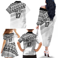 Fiji Rugby Custom Kaiviti Masi Family Matching Off The Shoulder Long Sleeve Dress and Hawaiian Shirt Black - Polynesian Pride