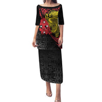 Papua New Guinea 49th Independence Day Family Matching Puletasi and Hawaiian Shirt Motuan Revareva Bird-of-Paradise LT7 Mom's Dress Black - Polynesian Pride