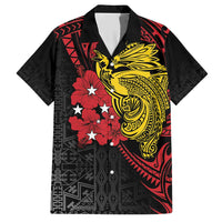 Papua New Guinea 49th Independence Day Family Matching Short Sleeve Bodycon Dress and Hawaiian Shirt Motuan Revareva Bird-of-Paradise LT7 Dad's Shirt - Short Sleeve Black - Polynesian Pride