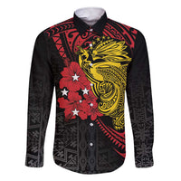 Papua New Guinea 49th Independence Day Family Matching Short Sleeve Bodycon Dress and Hawaiian Shirt Motuan Revareva Bird-of-Paradise LT7 Dad's Shirt - Long Sleeve Black - Polynesian Pride