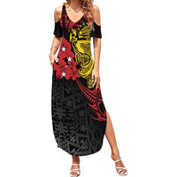 Papua New Guinea 49th Independence Day Family Matching Summer Maxi Dress and Hawaiian Shirt Motuan Revareva Bird-of-Paradise LT7 Mom's Dress Black - Polynesian Pride
