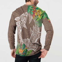 Polynesia Button Sweatshirt Sharks Duo Tropical Brown