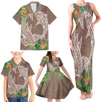 Polynesia Family Matching Tank Maxi Dress and Hawaiian Shirt Sharks Duo Tropical Brown
