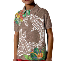 Polynesia Kid Polo Shirt Sharks Duo Tropical Brown LT7 Kid Brown - Polynesian Pride