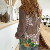 Polynesia Women Casual Shirt Sharks Duo Tropical Brown LT7 - Polynesian Pride