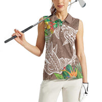 Polynesia Women Sleeveless Polo Shirt Sharks Duo Tropical Brown LT7 - Polynesian Pride