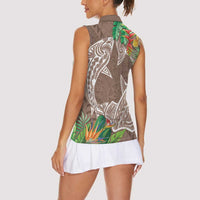 Polynesia Women Sleeveless Polo Shirt Sharks Duo Tropical Brown LT7 - Polynesian Pride