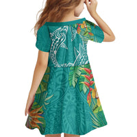 Polynesia Kid Short Sleeve Dress Sharks Duo Tropical Teal LT7 - Polynesian Pride