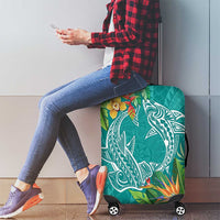 Polynesia Luggage Cover Sharks Duo Tropical Teal