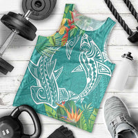 Polynesia Men Tank Top Sharks Duo Tropical Teal