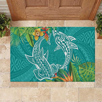 Polynesia Rubber Doormat Sharks Duo Tropical Teal