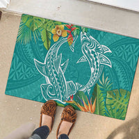 Polynesia Rubber Doormat Sharks Duo Tropical Teal