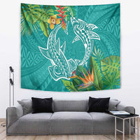 Polynesia Tapestry Sharks Duo Tropical Teal