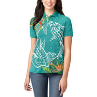 Polynesia Women Polo Shirt Sharks Duo Tropical Teal