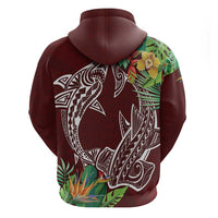 Polynesia Hoodie Sharks Duo Tropical Oxblood