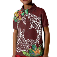 Polynesia Kid Polo Shirt Sharks Duo Tropical Oxblood LT7 Kid Oxblood - Polynesian Pride