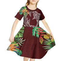 Polynesia Kid Short Sleeve Dress Sharks Duo Tropical Oxblood LT7 - Polynesian Pride