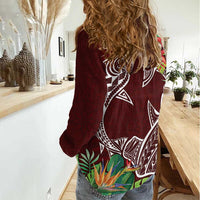 Polynesia Women Casual Shirt Sharks Duo Tropical Oxblood LT7 - Polynesian Pride