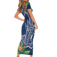 Polynesia Family Matching Short Sleeve Bodycon Dress and Hawaiian Shirt Sharks Duo Tropical Navy