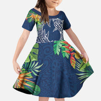 Polynesia Kid Short Sleeve Dress Sharks Duo Tropical Navy LT7 KID Navy - Polynesian Pride