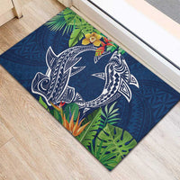 Polynesia Rubber Doormat Sharks Duo Tropical Navy