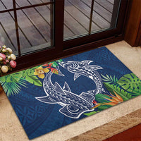 Polynesia Rubber Doormat Sharks Duo Tropical Navy