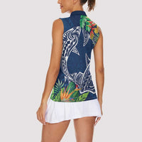 Polynesia Women Sleeveless Polo Shirt Sharks Duo Tropical Navy LT7 - Polynesian Pride