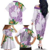 Polynesia Family Matching Off The Shoulder Long Sleeve Dress and Hawaiian Shirt Sharks Duo Tropical Lavender
