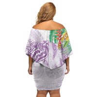 Polynesia Family Matching Off Shoulder Short Dress and Hawaiian Shirt Sharks Duo Tropical Lavender