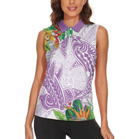 Polynesia Women Sleeveless Polo Shirt Sharks Duo Tropical Lavender LT7 - Polynesian Pride
