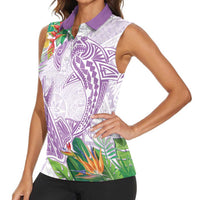 Polynesia Women Sleeveless Polo Shirt Sharks Duo Tropical Lavender LT7 - Polynesian Pride