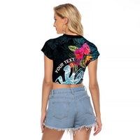 Niue Personalised Raglan Cropped T Shirt Hiapo Mix Coconut Crab